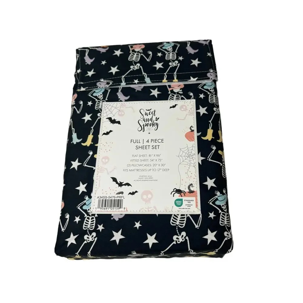 Full Spooky skeleton cowboy Sheet Set Halloween Soft Cozy Bedding